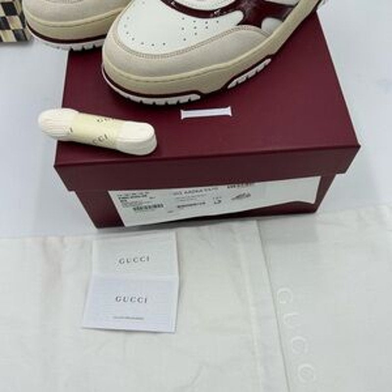 Men's Gucci re-Web sneakers in white leather with red accents size 12.5 Italy