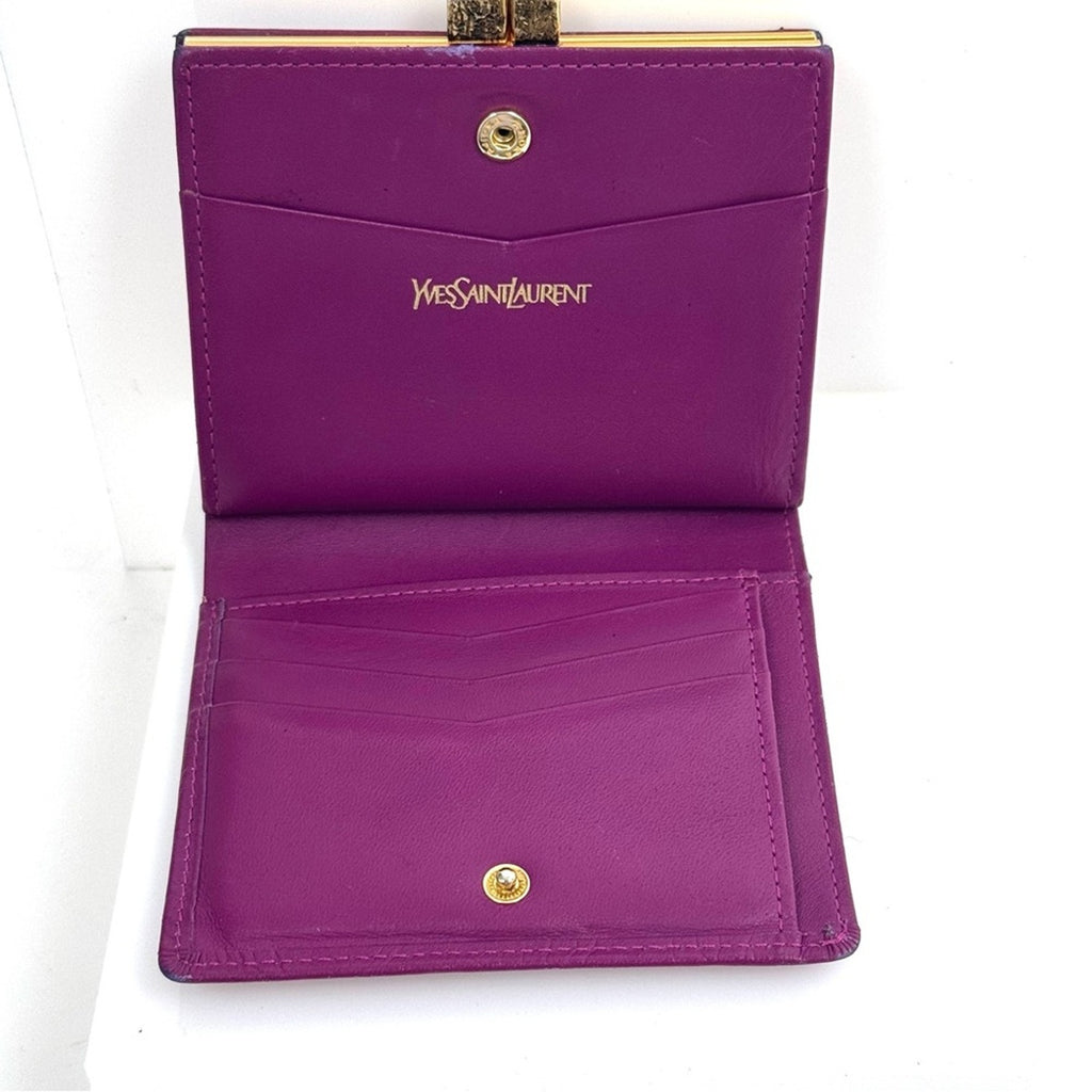 Yves Saint Laurent Purple Small Women's Wallet with decorative kiss lock snap