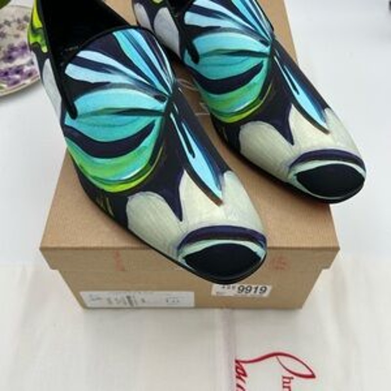 Men's Christian Louboutin, dandy chick roses, satin loafers size 43 made Italy