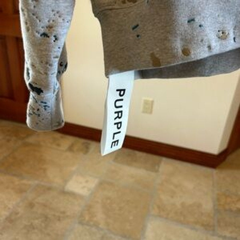 Men's Purple brand paint, splattered, crystal wordmark, heavy cotton fleece M