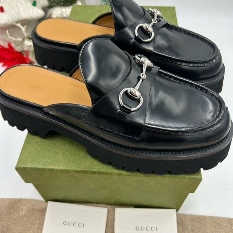 Women's Gucci, leather horse bit mules size 40 made in Italy