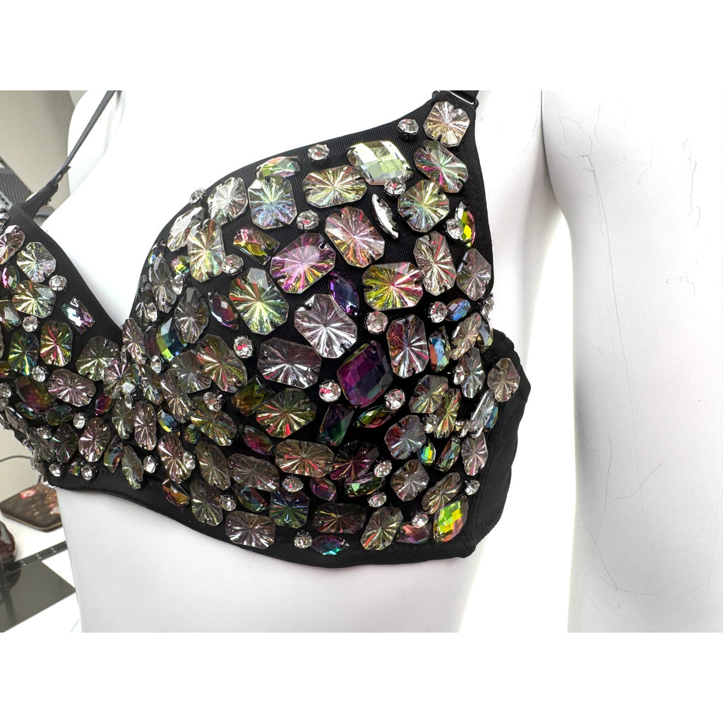 Custom Hand-Sewn Gem Bra with Embellished Band Size L