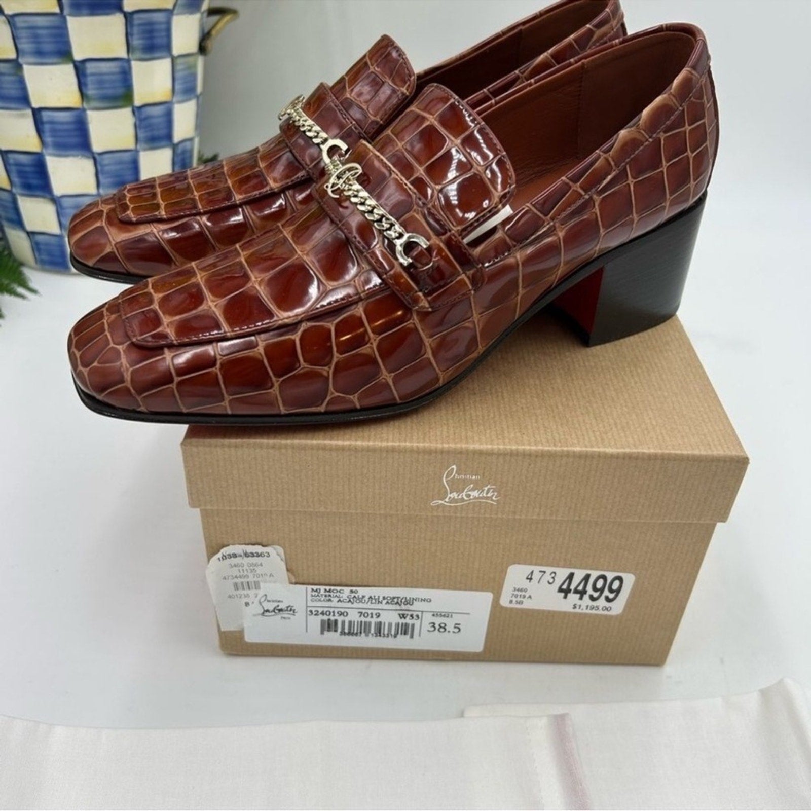 Women's Christian Louboutin, MJ Moc Leather Loafers Size 38.5 
Made in Italy