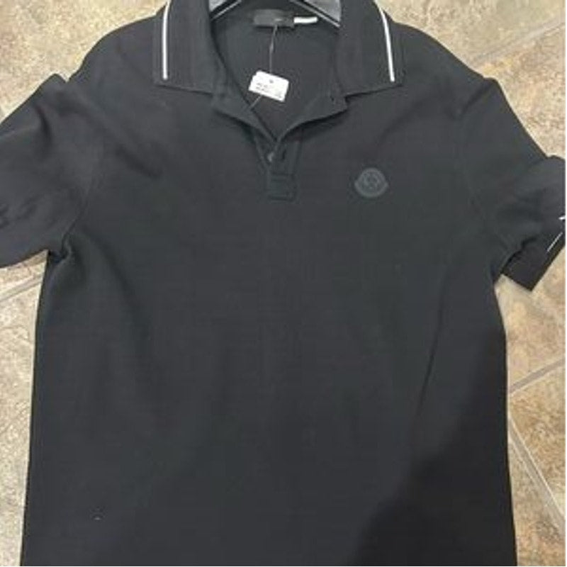 Men's Moncler slim fit logo, appliquéd, cotton polo shirt/white piping large