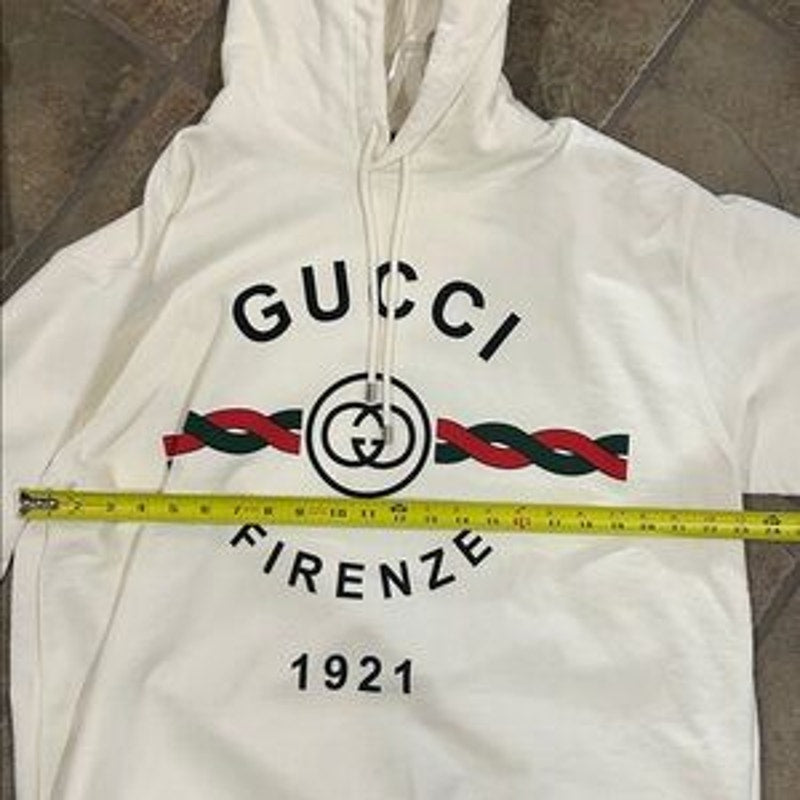 Men's Gucci FIRENZE 1921 cotton hoodie interlocking G/web stripe size XL