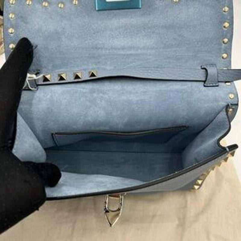 Valentino Garavani Women's Blue Studded calf skin Crossbody bag made Italy