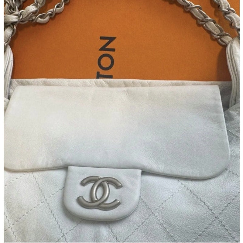 Chanel White Leather Rare Runway Archived Shoulder Bag w/Silver Hardware