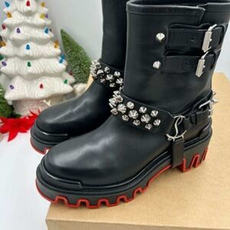 Christian Louboutin women's Dune bike spike Moto boots size 39 made in Italy