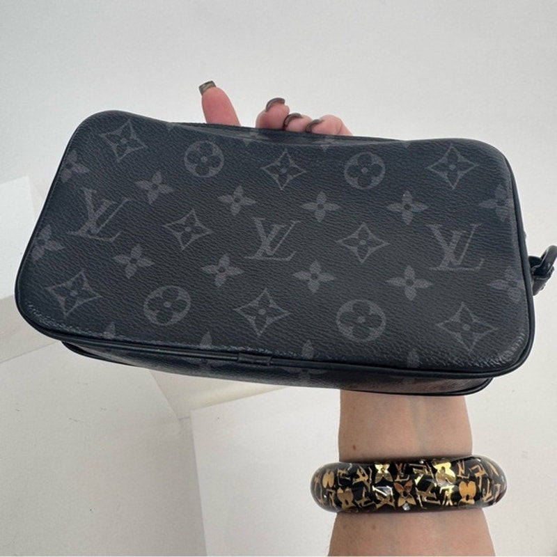 LV Black Virgil Abloh Coated Canvas Monogram Eclipse Volga Pochette Clutch Bag
