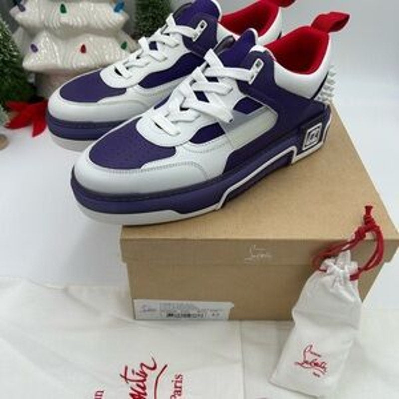 Christian Louboutin ASTROLOUBI low top purple and white leather sneakers size 42