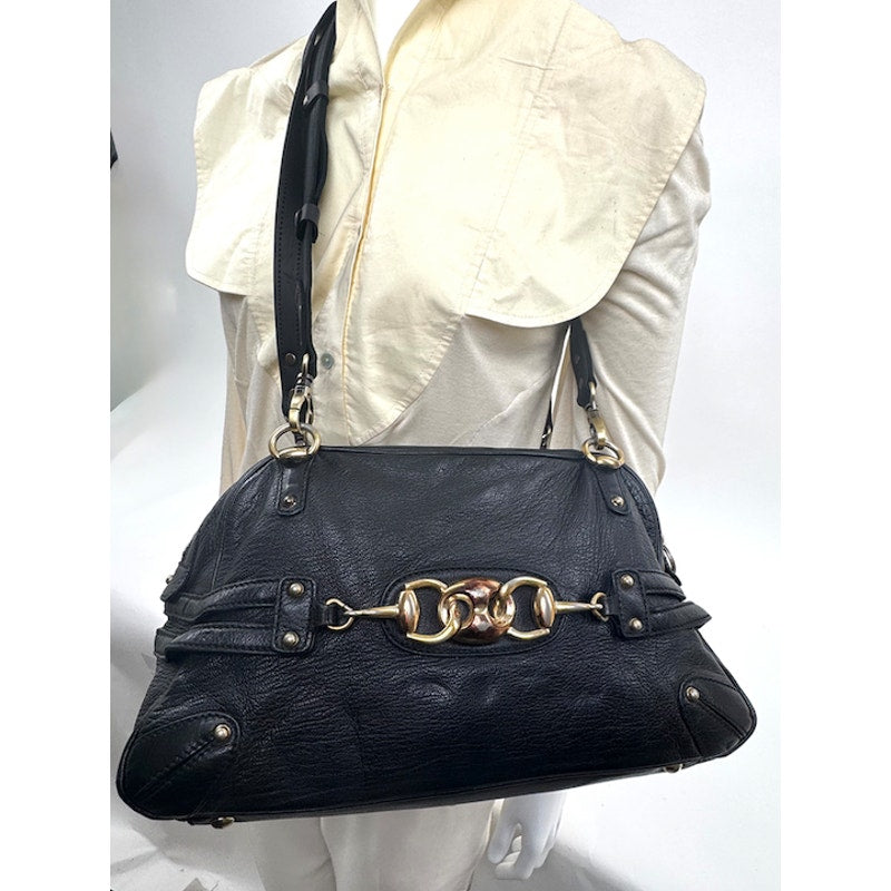 Gucci Black 3-Way Bag Horsebit Bamboo Accent Convertible Shoulder Crossbody Bag