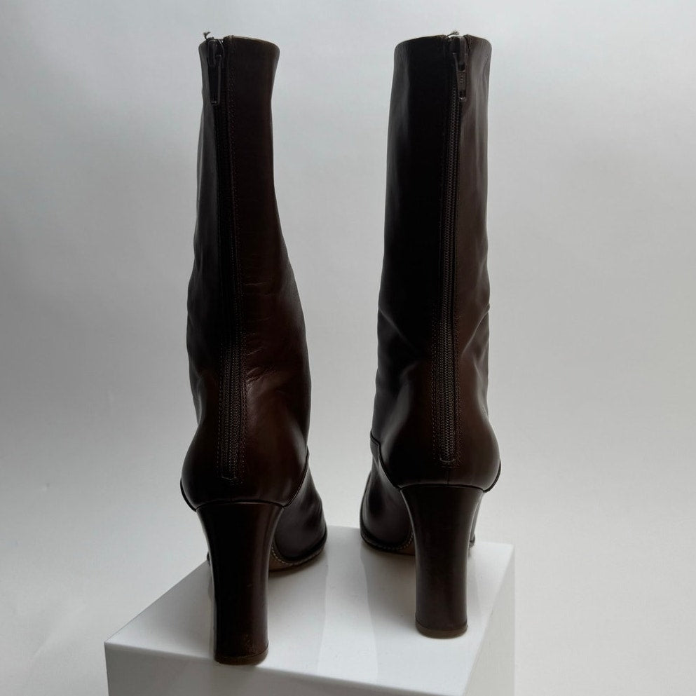 Jil Sander Brown Leather Zip-Up Heel Boots – Size 36 / US 6 – Made in Italy