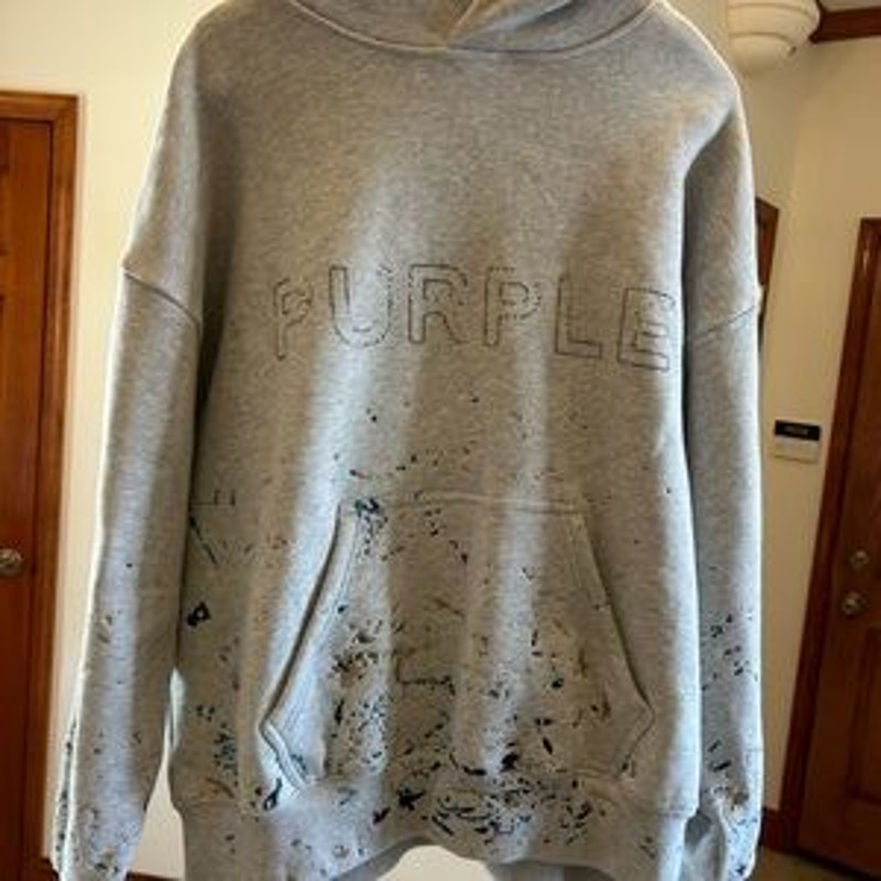 Men's Purple brand paint, splattered, crystal wordmark, heavy cotton fleece M