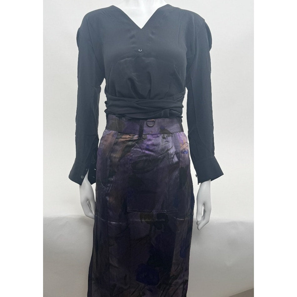 Dries Van Noten Multicolor Silk Floral Belted Utility Skirt Size 38