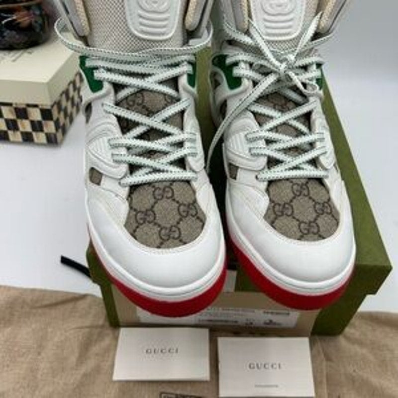 Women's Gucci GG Supreme basket canvas/leather sneakers size 41.5 made in Italy