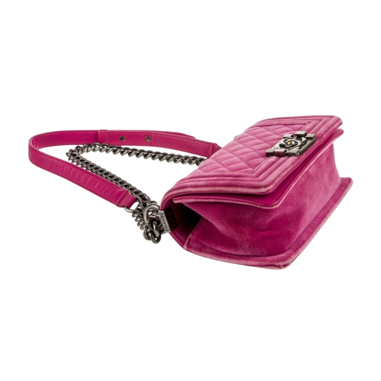 Chanel Pink Crushed Velvet Quilted Small Boy Bag