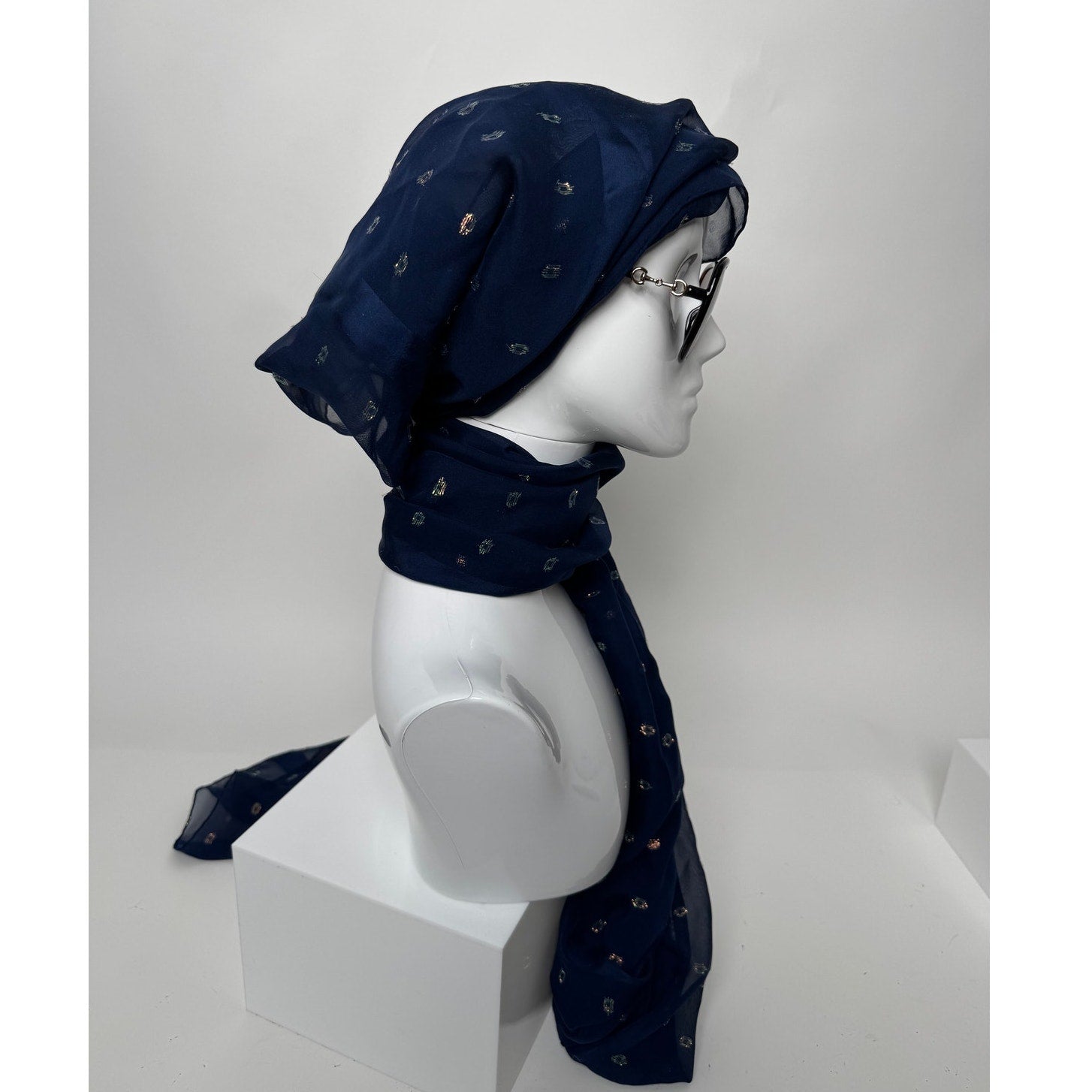 Christian Dior Blue Rare Metallic Flakes Large Shawl Scarf