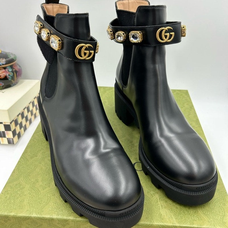 Women's Gucci, Block heel trip embellished Chelsea boots size 42 made in Italy