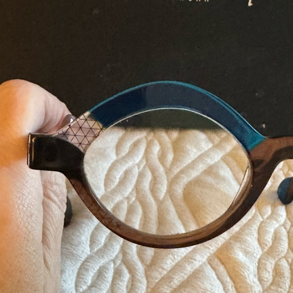 Anne et Valentin Blue and Brown and cross hatch handmade gorgeous frames