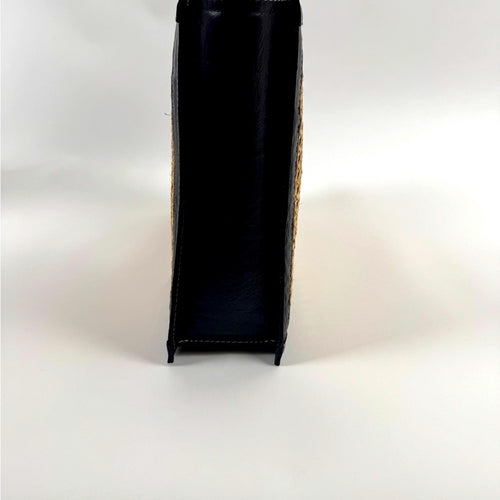 Black leather and rafia unbranded unique modern art tote/top handle bag