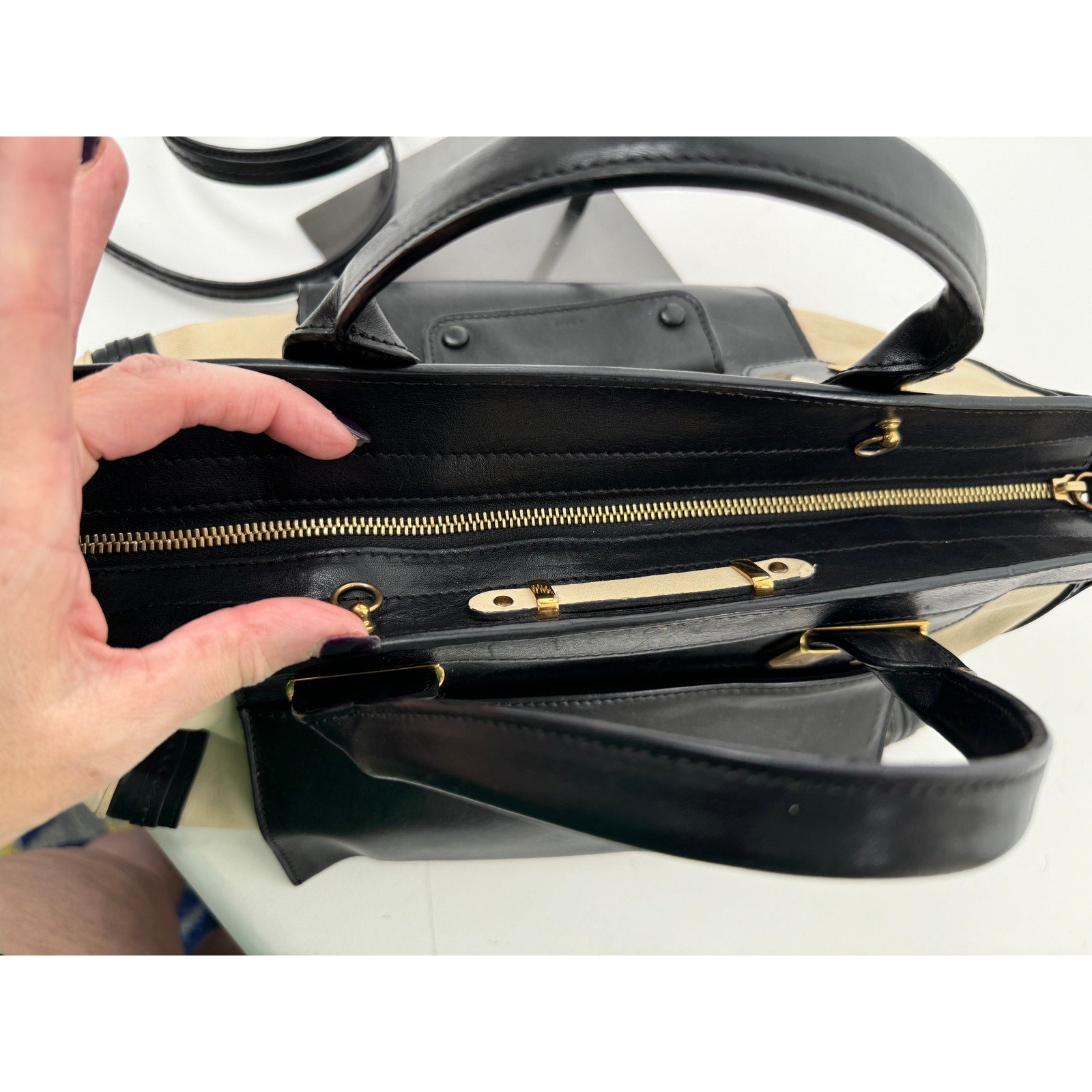 Chloe Black Cream Leather Colorblock Weekender Two Way Bag