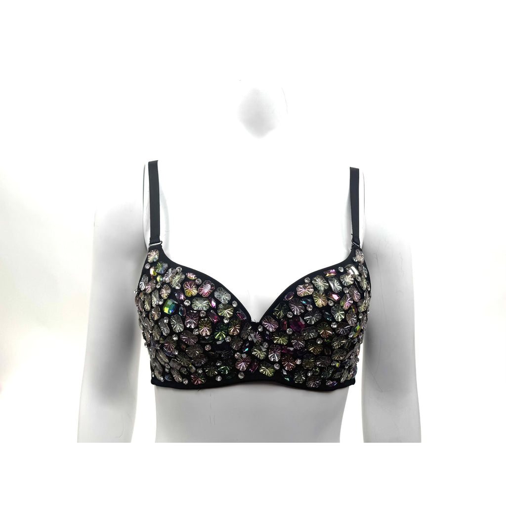 Custom Hand-Sewn Gem Bra with Embellished Band Size L