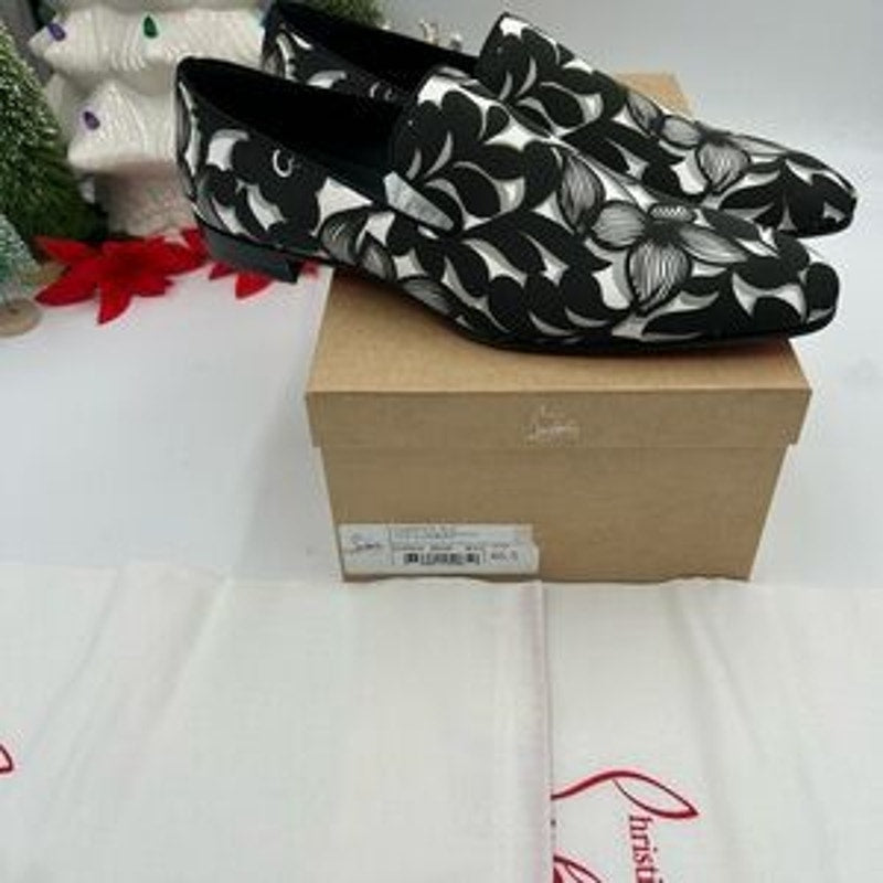 Christian Louboutin Mens dandelion flat black/white loafers size 46.5 Italy