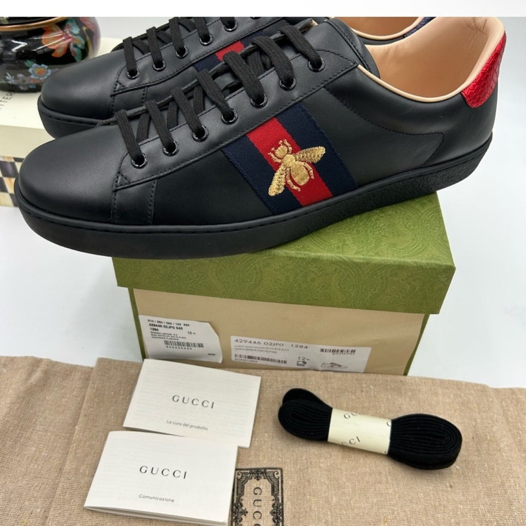 Men's Gucci ace bee embroidered sneakers size 12.5 made in Italy