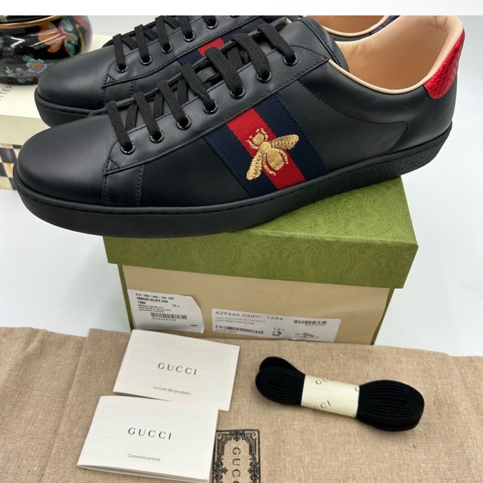 Men's Gucci ace bee embroidered sneakers size 12.5 made in Italy