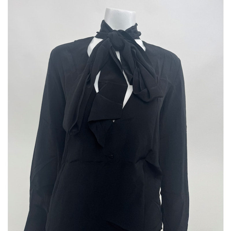 Barbara Bui NWT Black 100% Silk Necktie Designer Blouse Size 38 / US 6