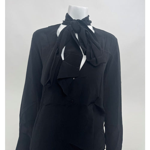 Barbara Bui NWT Black 100% Silk Necktie Designer Blouse Size 38 / US 6