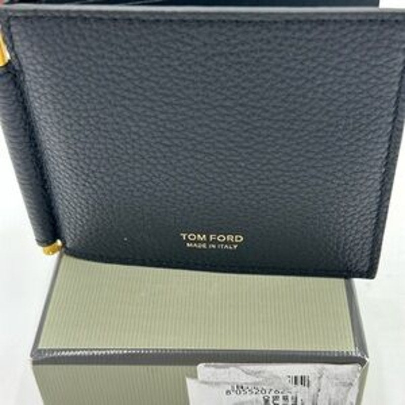 Tom Ford men's money clip wallet with gold tone hardware made in Italy