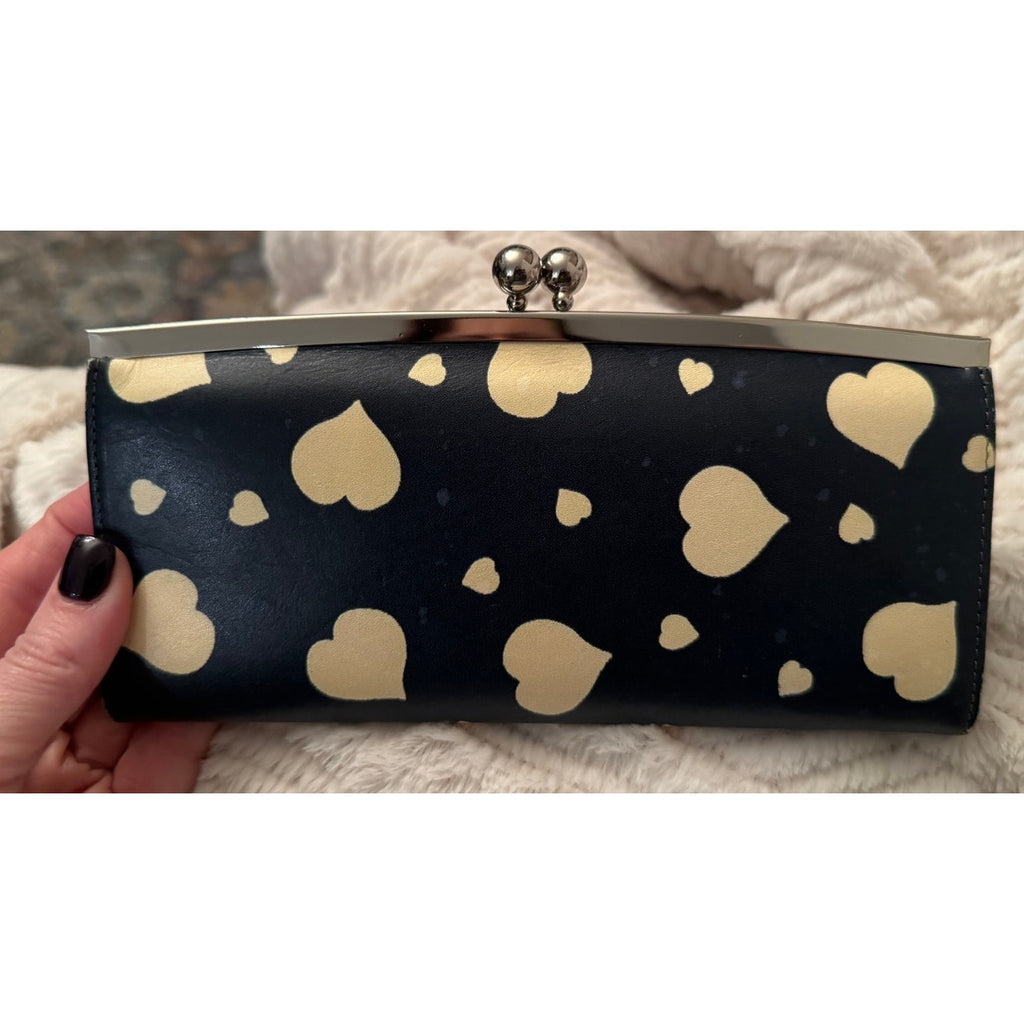PAUL SMITH Rare Black and Yellow Heart Print Kiss Lock Clutch Bag/Long Wallet