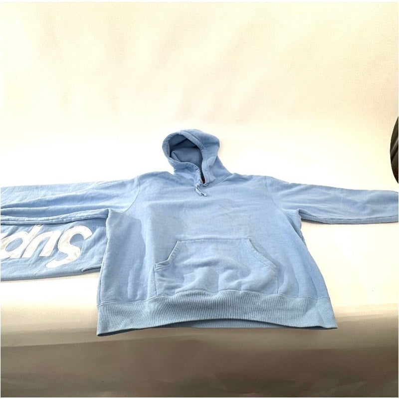 Men's Supreme Baby Blue Satin Appliqué Sweatpants and Hoodie Sweatshirt Size L