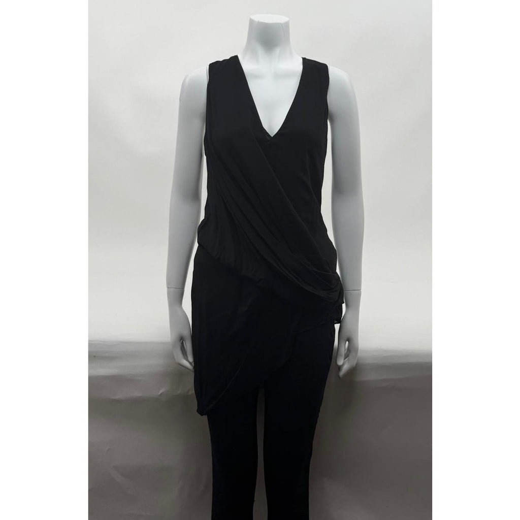 Helmut Lang NWT Black Soft Drape Overlap Asymmetrical Hem Blouse Size L