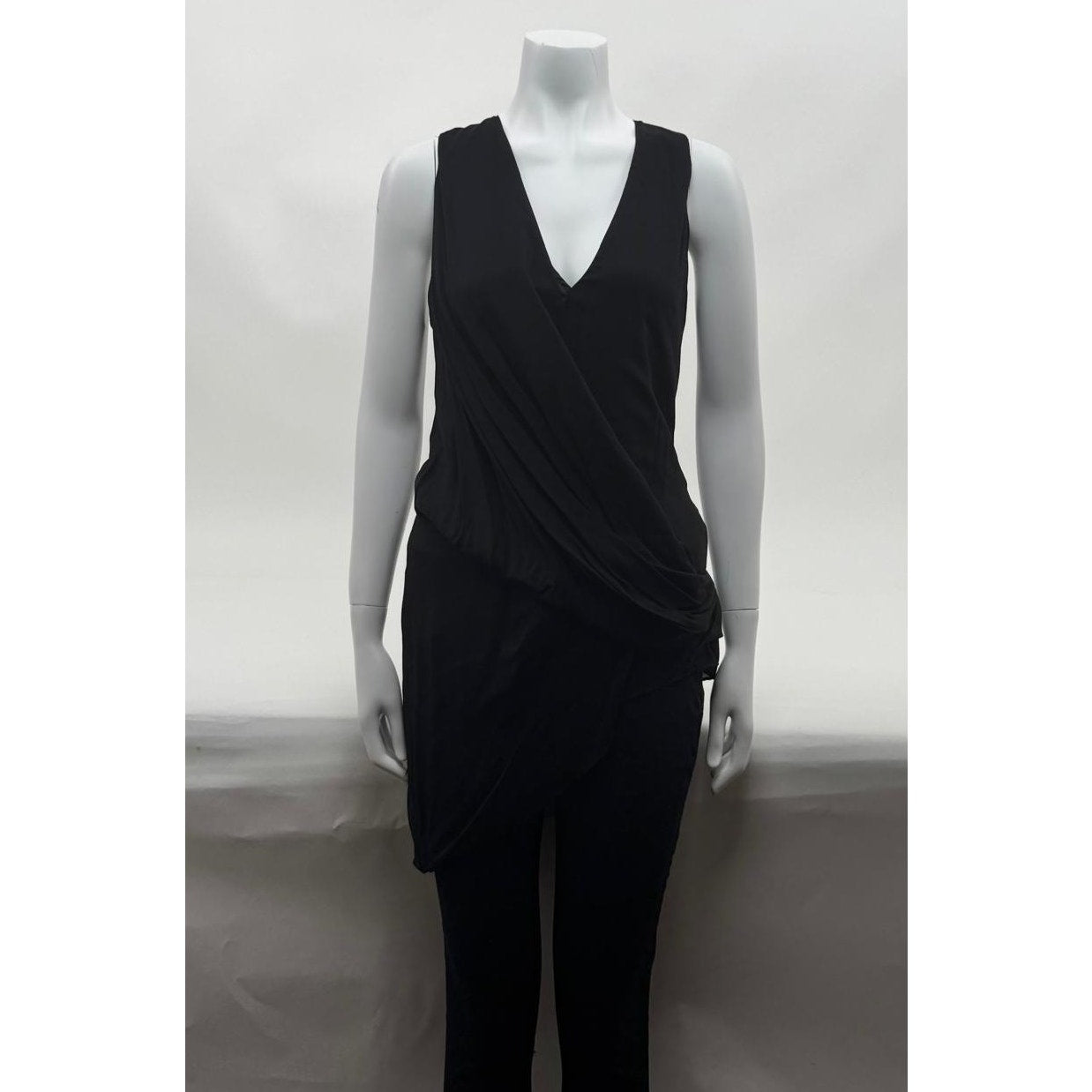 Helmut Lang NWT Black Soft Drape Overlap Asymmetrical Hem Blouse Size L