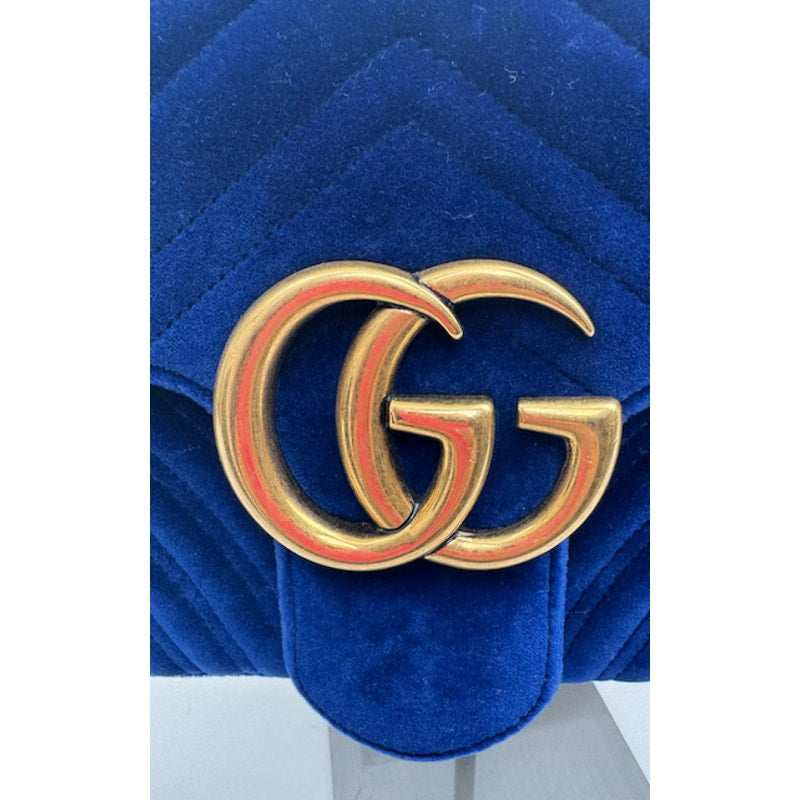 Gucci Medium Marmont Velvet Shoulder Bag - Blue - Antique Gold Hardware