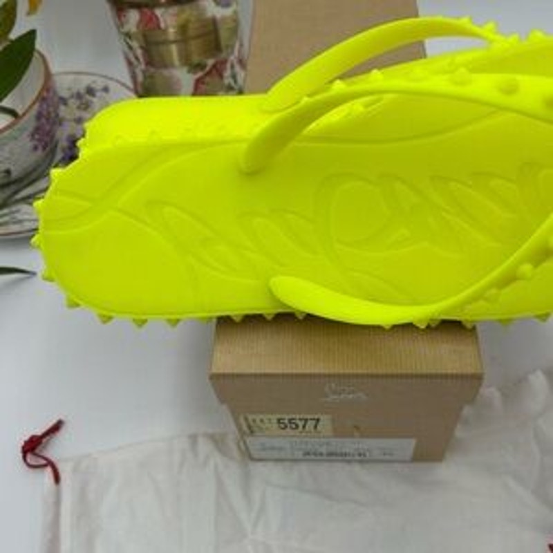 Men's Christian Louboutin neon rubber thong, sandal, size 46