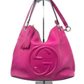 GUCCI Fuchsia Leather Soho w/tassel.Long strap and short strap/ 3 way bag.