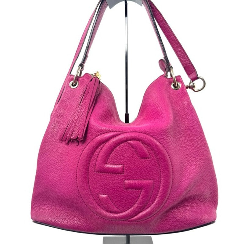 GUCCI Fuchsia Leather Soho w/tassel.Long strap and short strap/ 3 way bag.