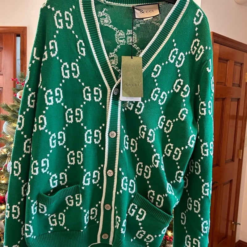 Men's Gucci, GG intarsia cotton cardigan sweater size XL made in Italy