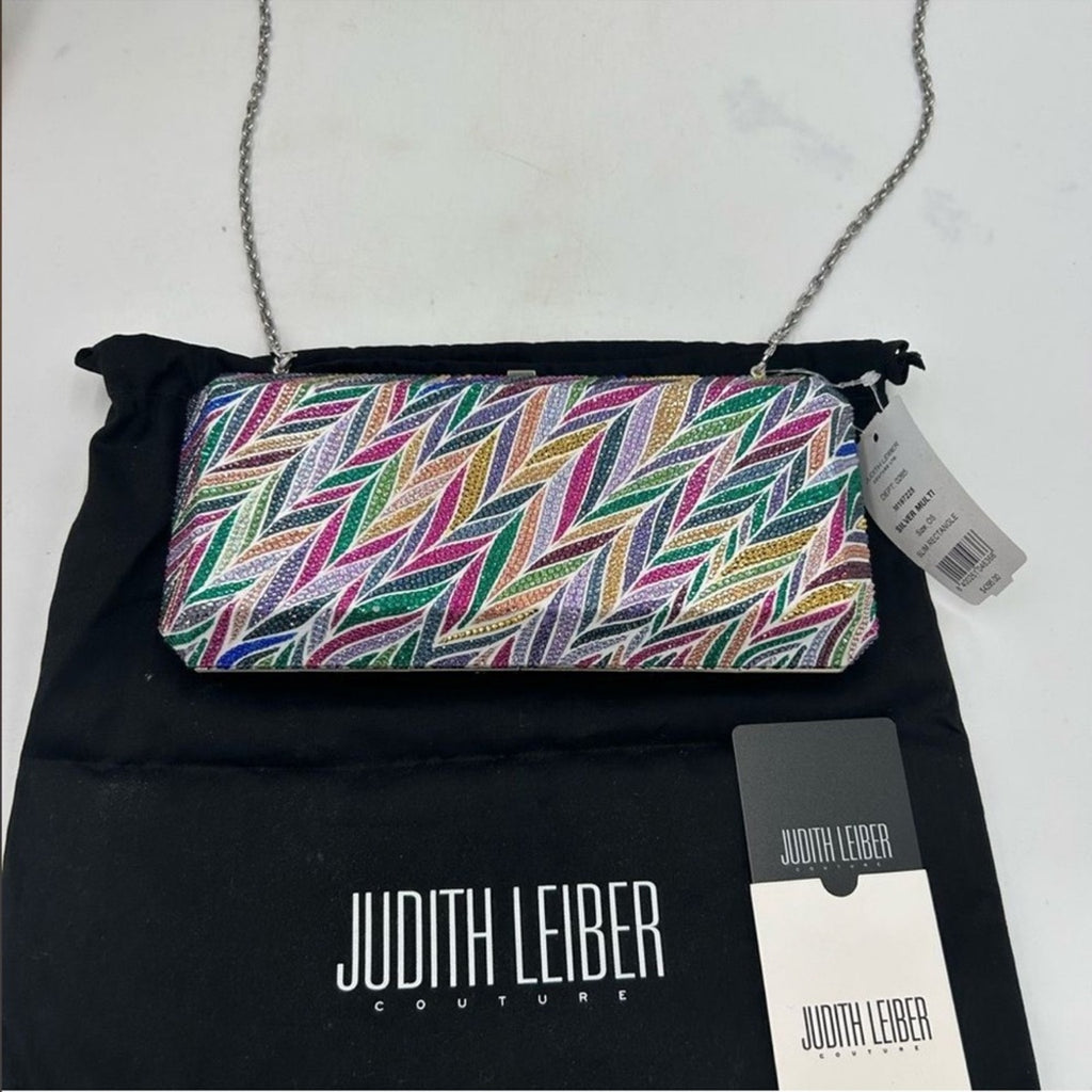 Women's Judith Lieber rectangular beach
mural clutch bag detachable chain Italy
