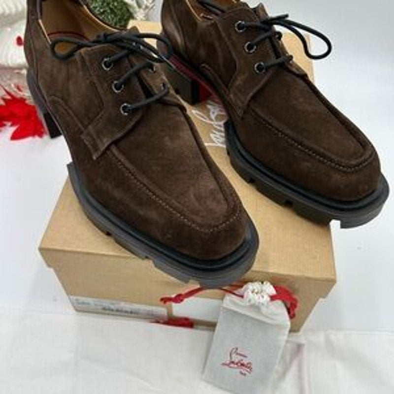 Men's Christian Louboutin, our Georges brown suede lace up shoes size 43