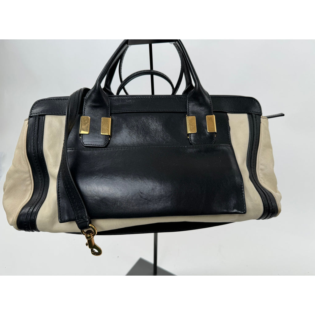 Chloe Black Cream Leather Colorblock Weekender Two Way Bag