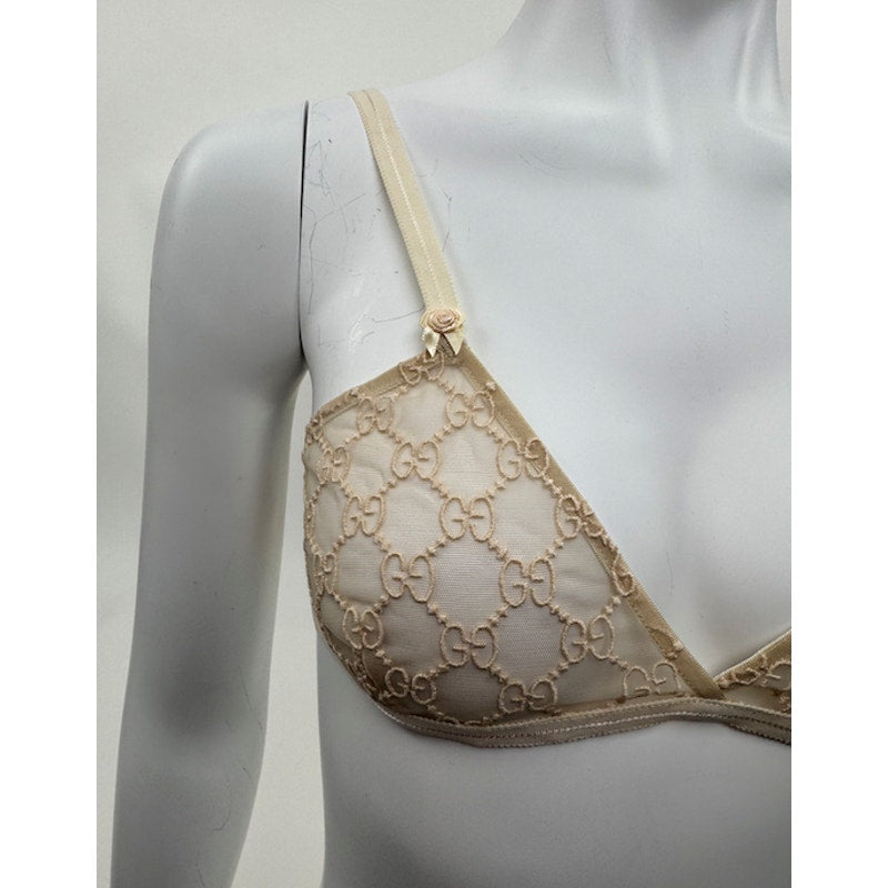 Women's Gucci NWT Cream GG Logo Lace Bra & Briefs Lingerie Set Size S