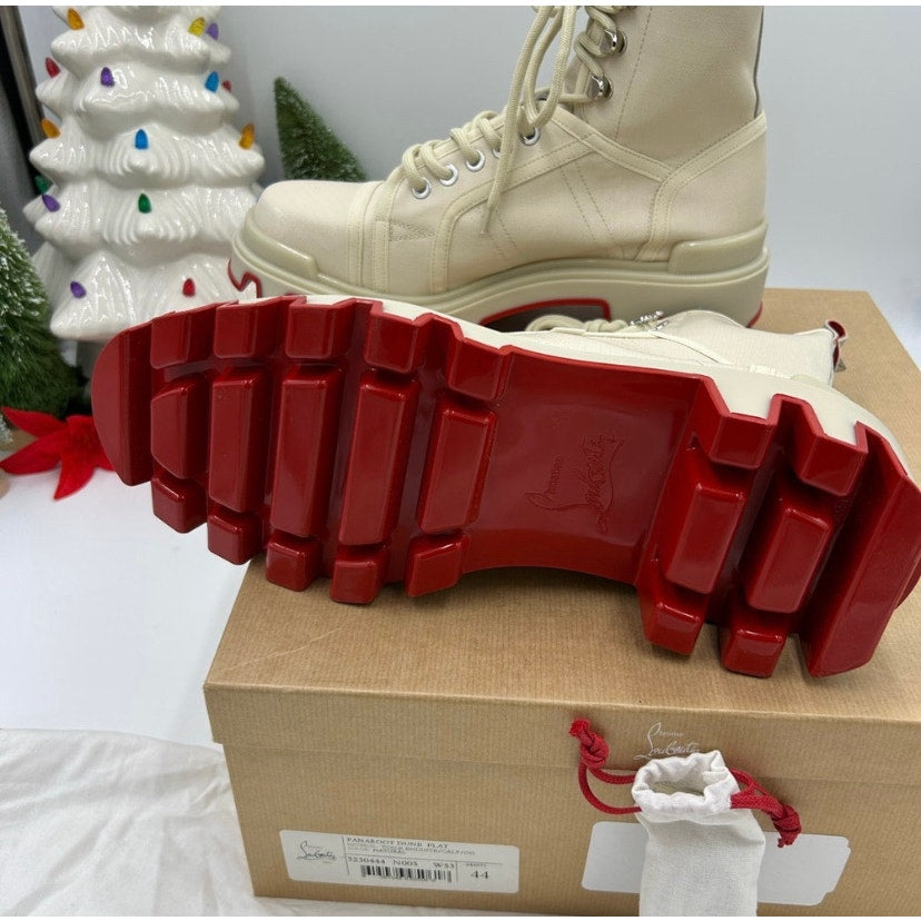 Men's Christian Louboutin panaroot Dune combat boots coated canvas/leather 44