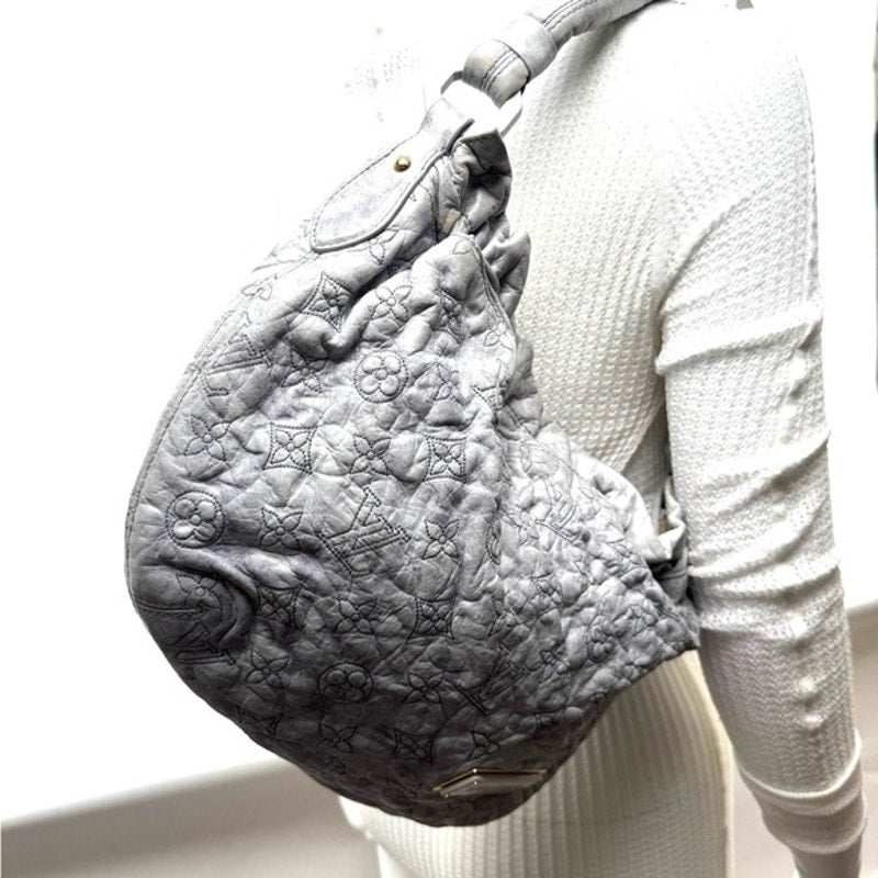 Louis Vuitton Runway..RARE Gray underarm top zip w/ruffle/plaque/twisted handle