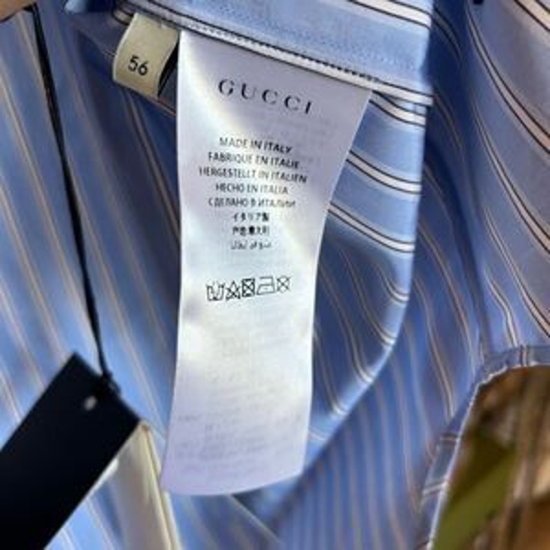 Men’s Gucci, blue stripe button up cotton shirt, size 56 made in Italy