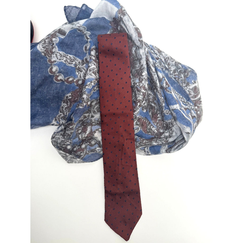 Dsquared2 NWOT Men's Burgundy & Navy Silk Polka Dot Tie Made in Italy