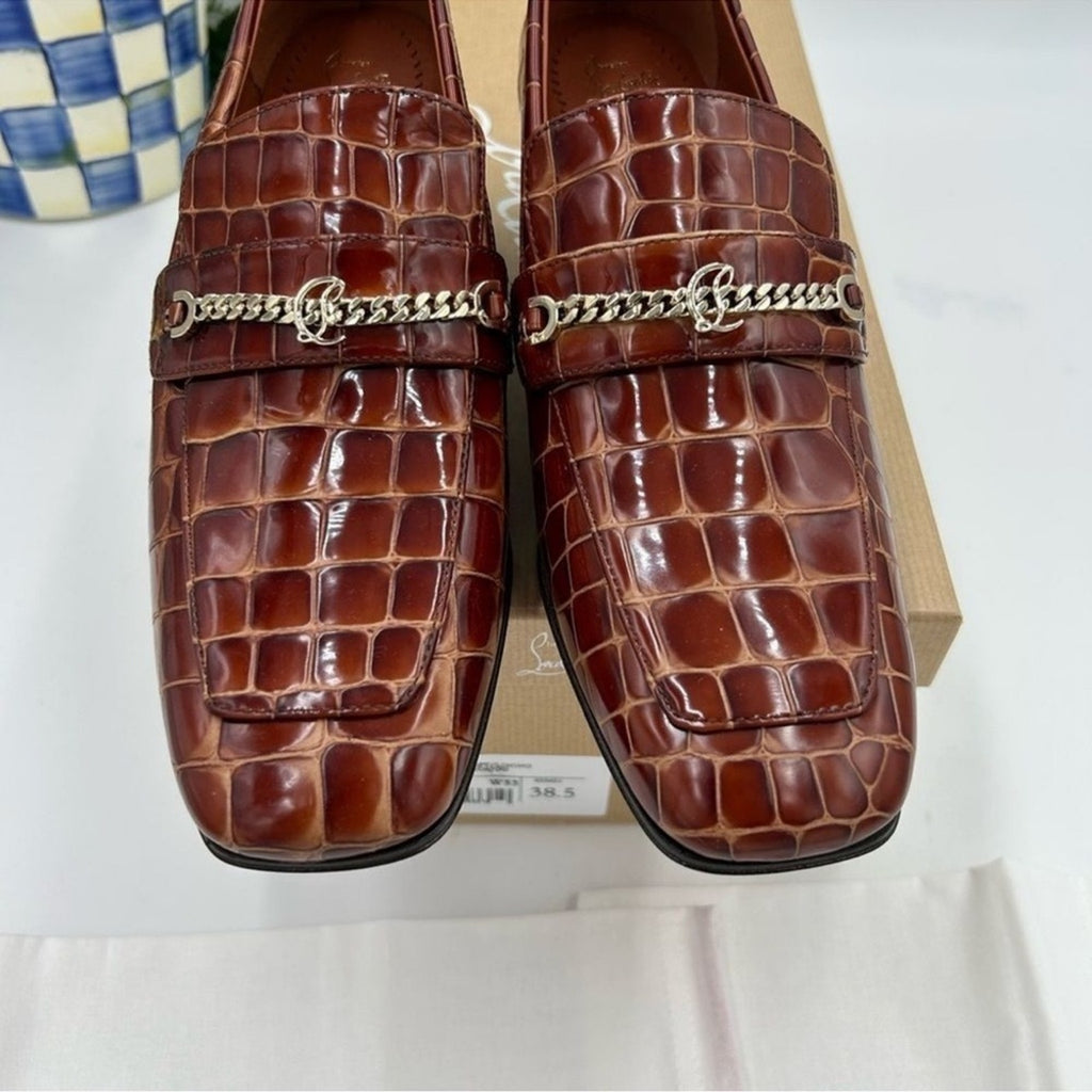 Women's Christian Louboutin, MJ Moc Leather Loafers Size 38.5 
Made in Italy